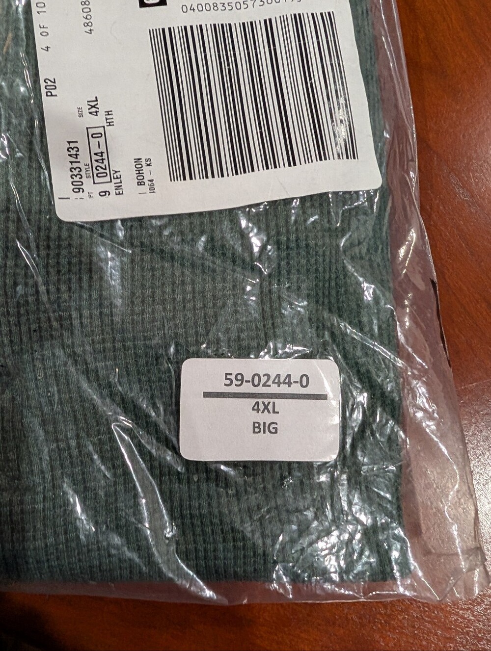Men's Thermal Long-Sleeve Shirt - Green - Waffle Knit Henley Tall
